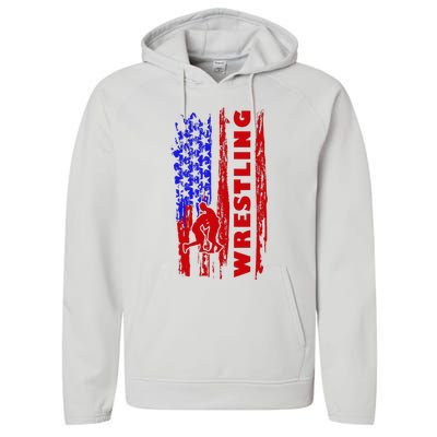 Love Wrestling American Flag Wrestling Coaches Performance Fleece Hoodie