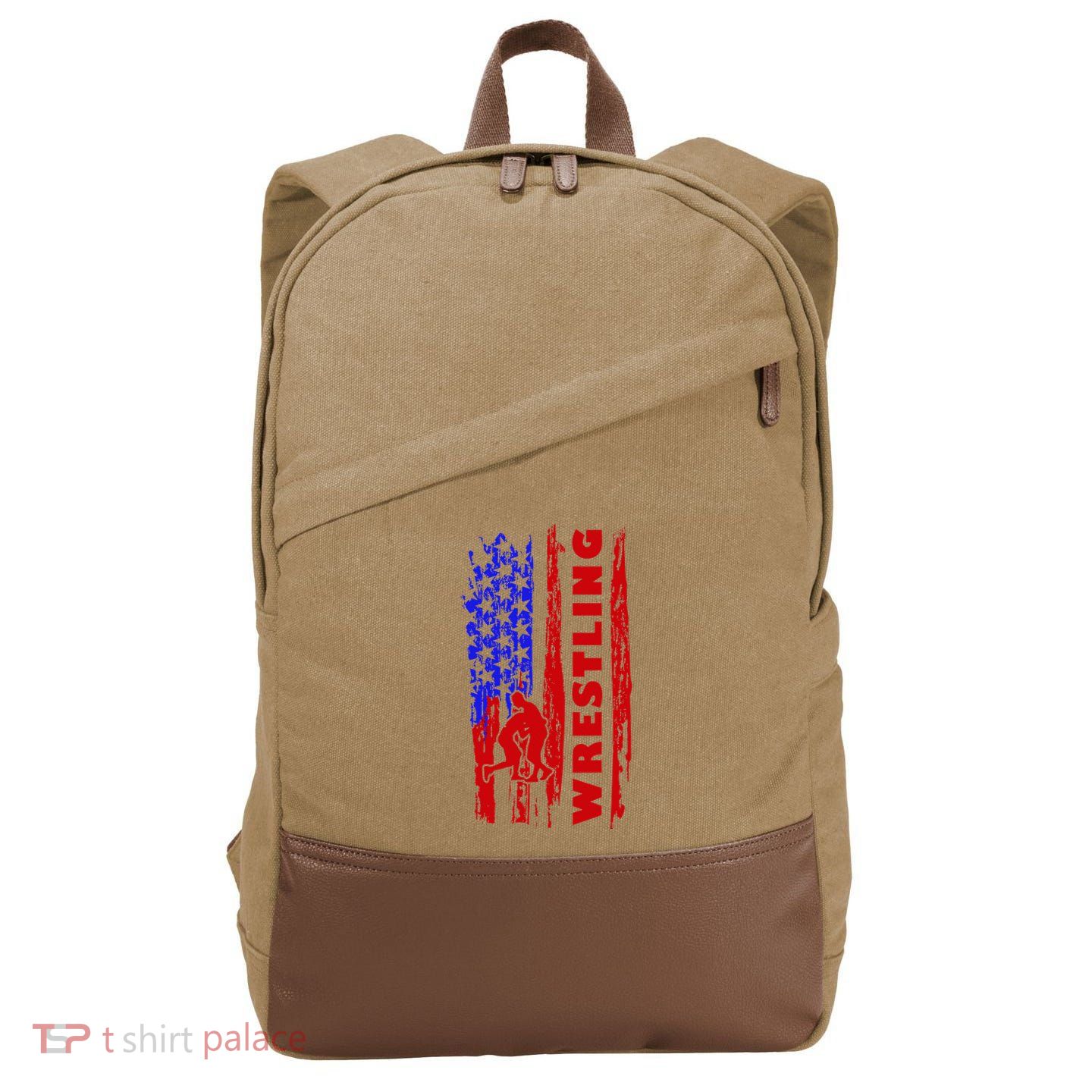 Love Wrestling American Flag Wrestling Coaches Cotton Canvas Backpack