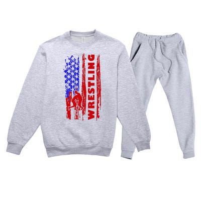 Love Wrestling American Flag Wrestling Coaches Premium Crewneck Sweatsuit Set