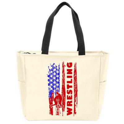 Love Wrestling American Flag Wrestling Coaches Zip Tote Bag