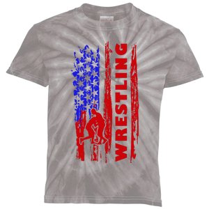 Love Wrestling American Flag Wrestling Coaches Kids Tie-Dye T-Shirt