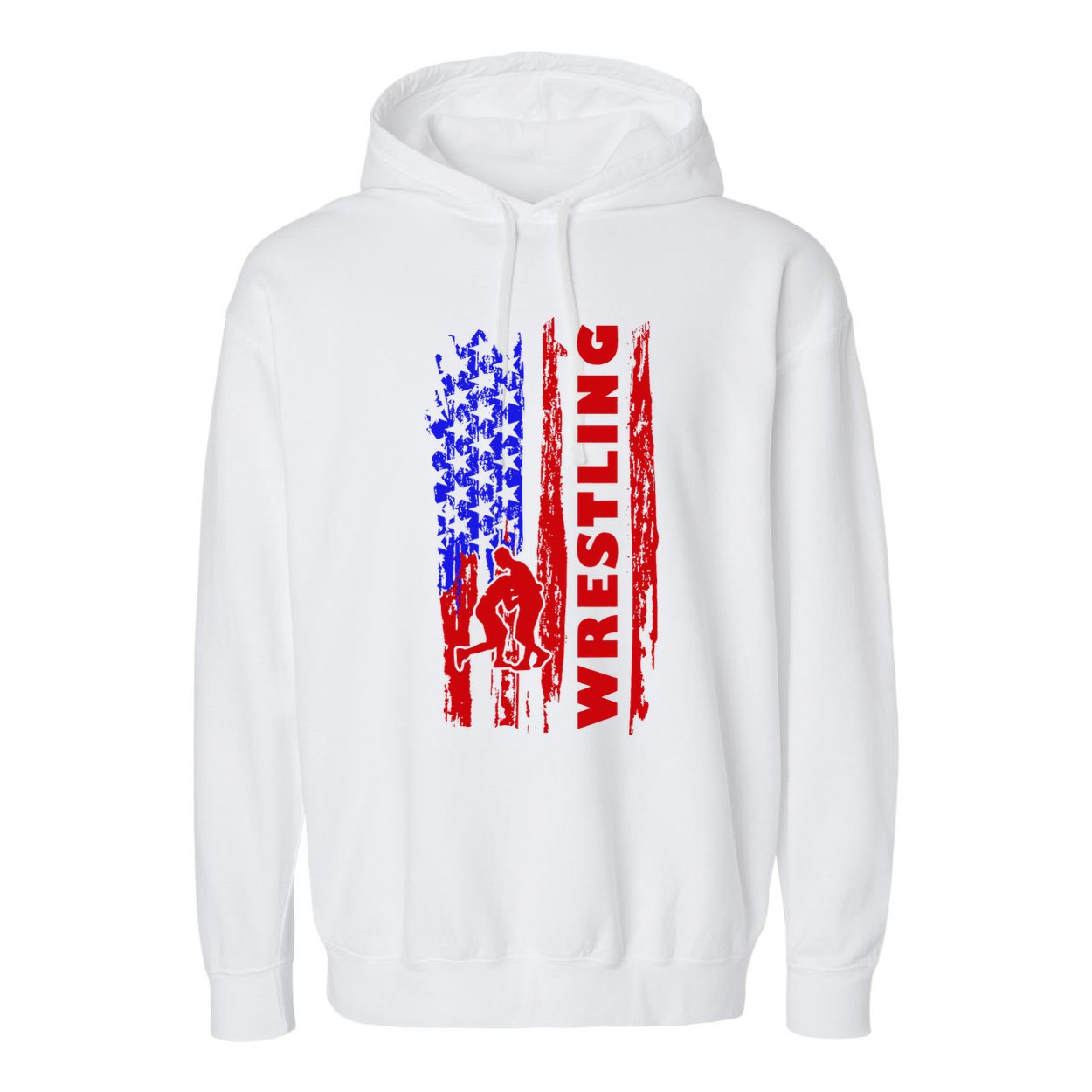 Love Wrestling American Flag Wrestling Coaches Garment-Dyed Fleece Hoodie