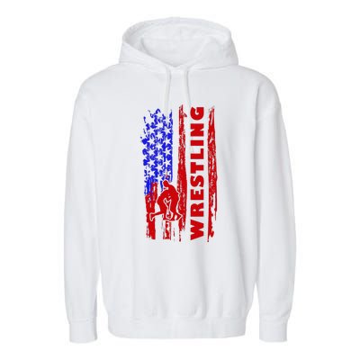 Love Wrestling American Flag Wrestling Coaches Garment-Dyed Fleece Hoodie