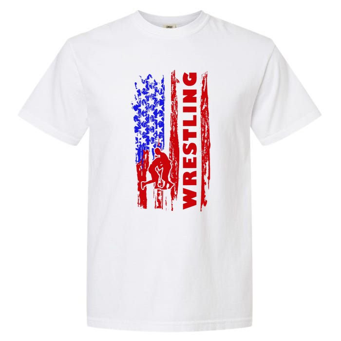 Love Wrestling American Flag Wrestling Coaches Garment-Dyed Heavyweight T-Shirt