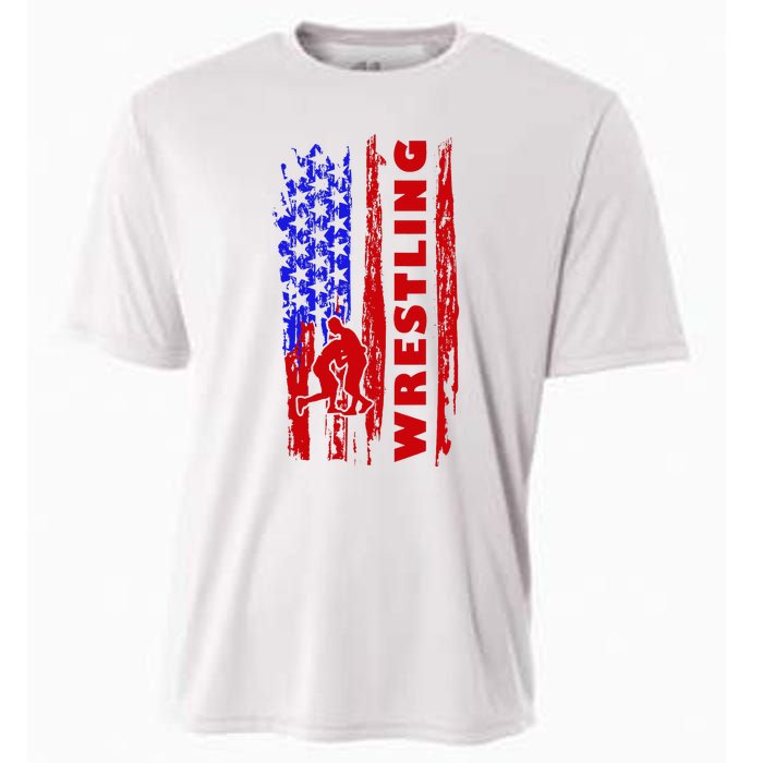 Love Wrestling American Flag Wrestling Coaches Cooling Performance Crew T-Shirt