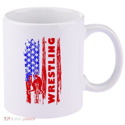 Love Wrestling American Flag Wrestling Coaches 11oz C Handle Ceramic Mug