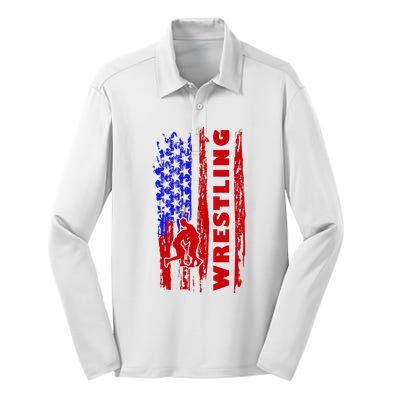 Love Wrestling American Flag Wrestling Coaches Silk Touch Performance Long Sleeve Polo