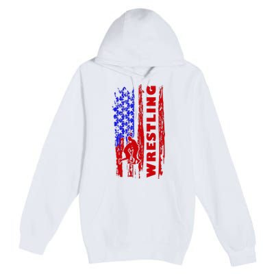 Love Wrestling American Flag Wrestling Coaches Premium Pullover Hoodie