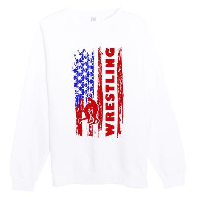 Love Wrestling American Flag Wrestling Coaches Premium Crewneck Sweatshirt