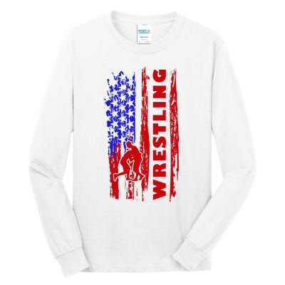 Love Wrestling American Flag Wrestling Coaches Tall Long Sleeve T-Shirt