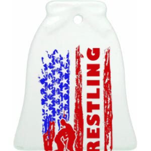 Love Wrestling American Flag Wrestling Coaches Ceramic Bell Ornament