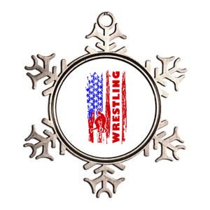 Love Wrestling American Flag Wrestling Coaches Metallic Star Ornament