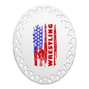 Love Wrestling American Flag Wrestling Coaches Ceramic Oval Ornament