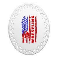 Love Wrestling American Flag Wrestling Coaches Ceramic Oval Ornament