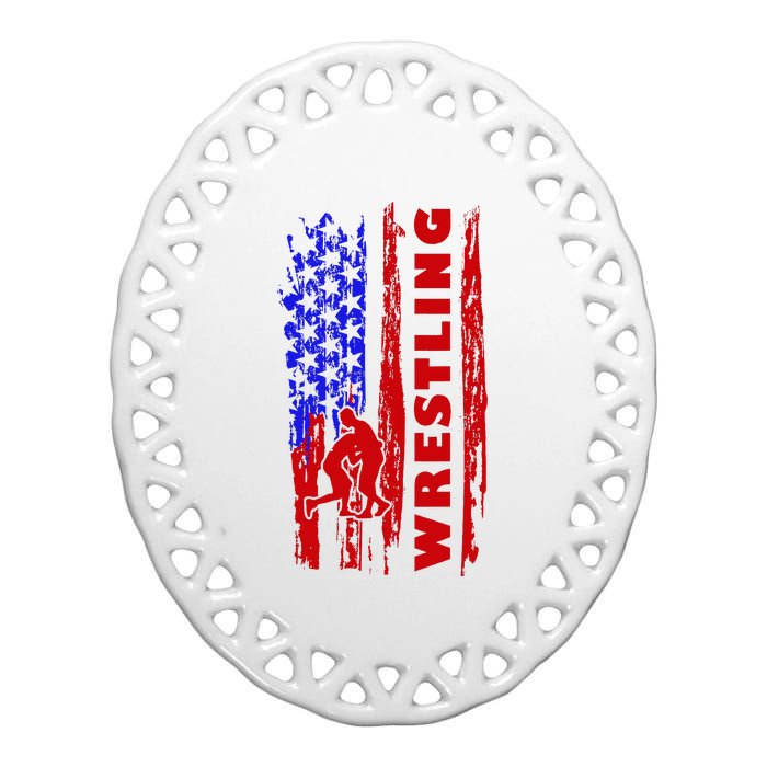 Love Wrestling American Flag Wrestling Coaches Ceramic Oval Ornament