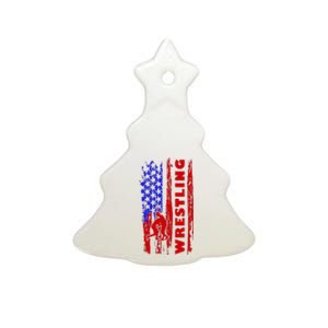 Love Wrestling American Flag Wrestling Coaches Ceramic Tree Ornament