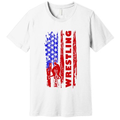Love Wrestling American Flag Wrestling Coaches Premium T-Shirt