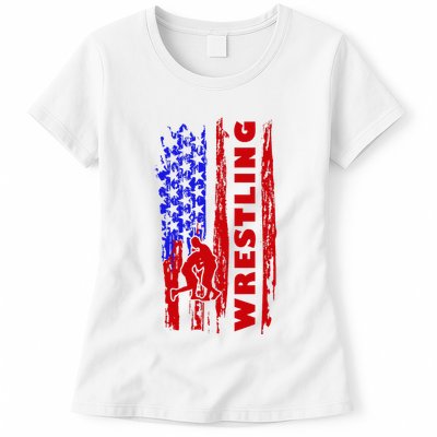 Love Wrestling American Flag Wrestling Coaches Womens T-Shirt