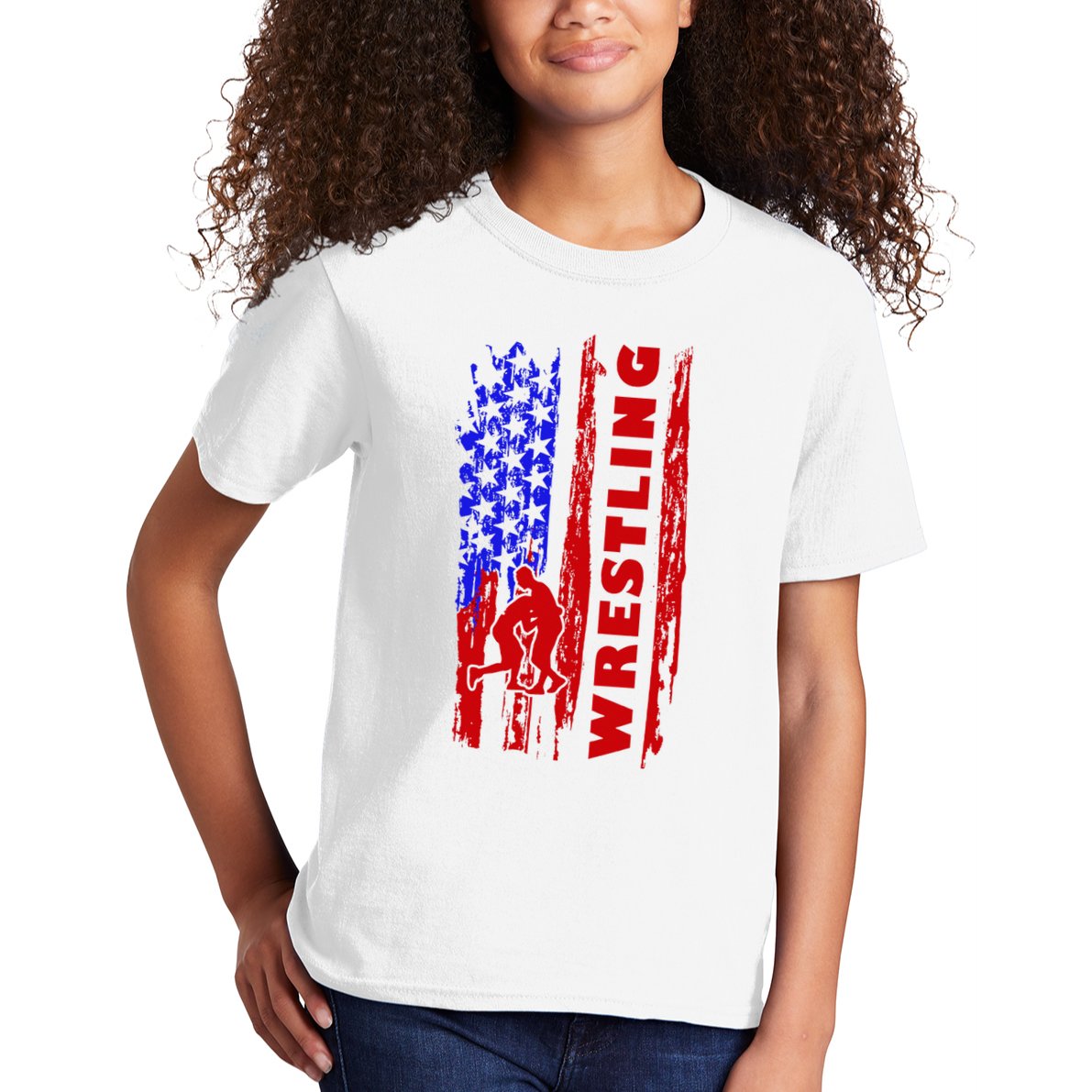 Love Wrestling American Flag Wrestling Coaches Kids T-Shirt