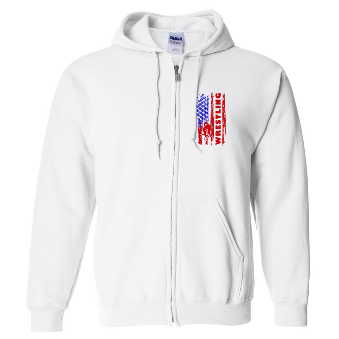 Love Wrestling American Flag Wrestling Coaches Full Zip Hoodie