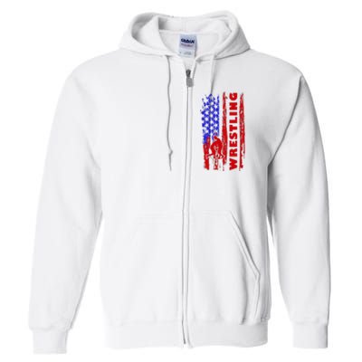 Love Wrestling American Flag Wrestling Coaches Full Zip Hoodie