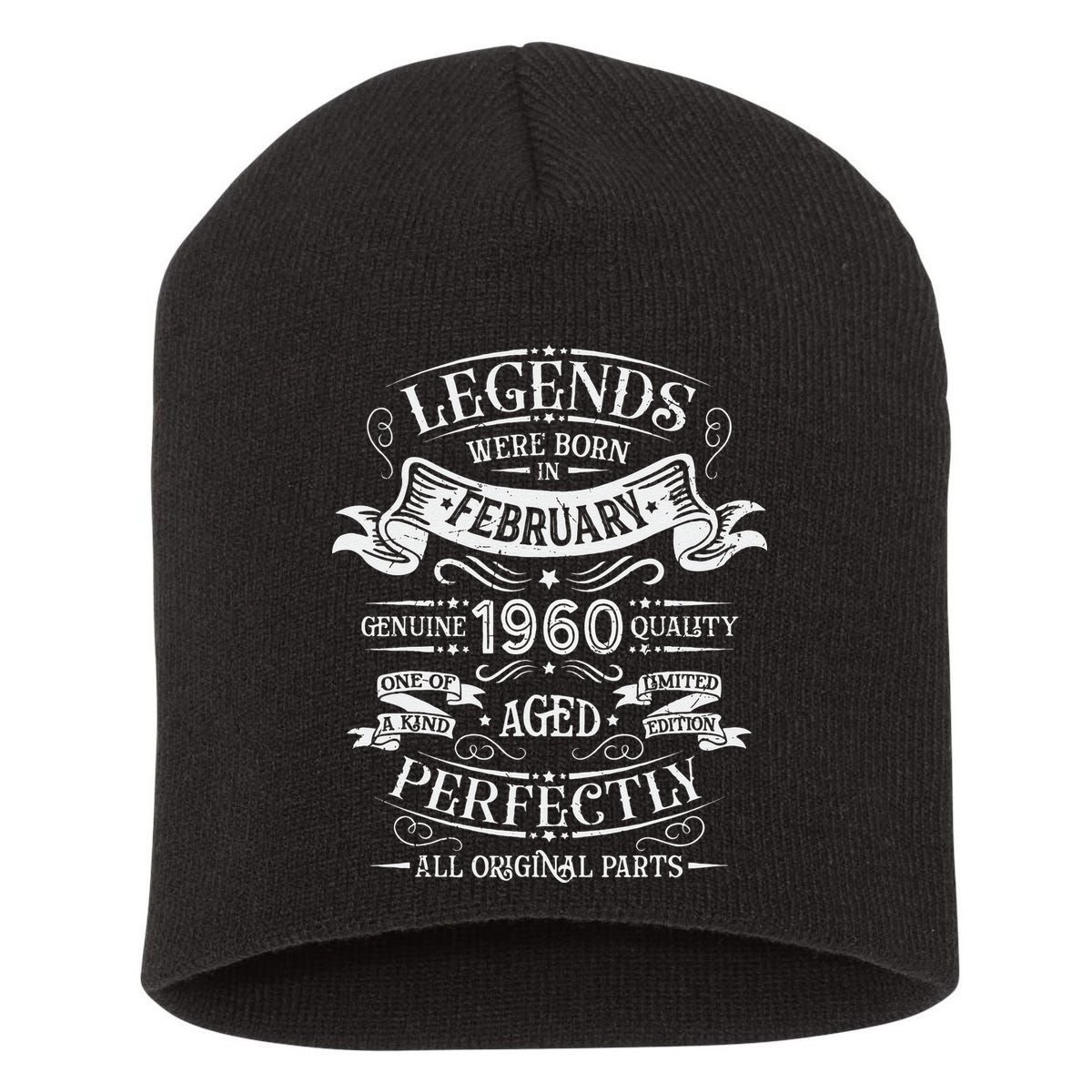 Legends Were Born In February 1960 Birthday Gift Short Acrylic Beanie