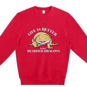 Life With Bearded Dragons Reptiles Lizard Gift Premium Crewneck Sweatshirt