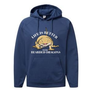 Life With Bearded Dragons Reptiles Lizard Gift Performance Fleece Hoodie