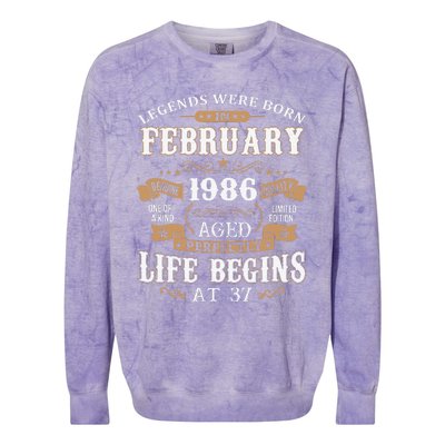 Legends Were Born In February 1986 37th Birthday Colorblast Crewneck Sweatshirt