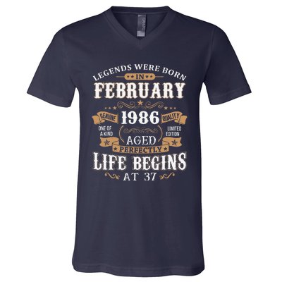 Legends Were Born In February 1986 37th Birthday V-Neck T-Shirt