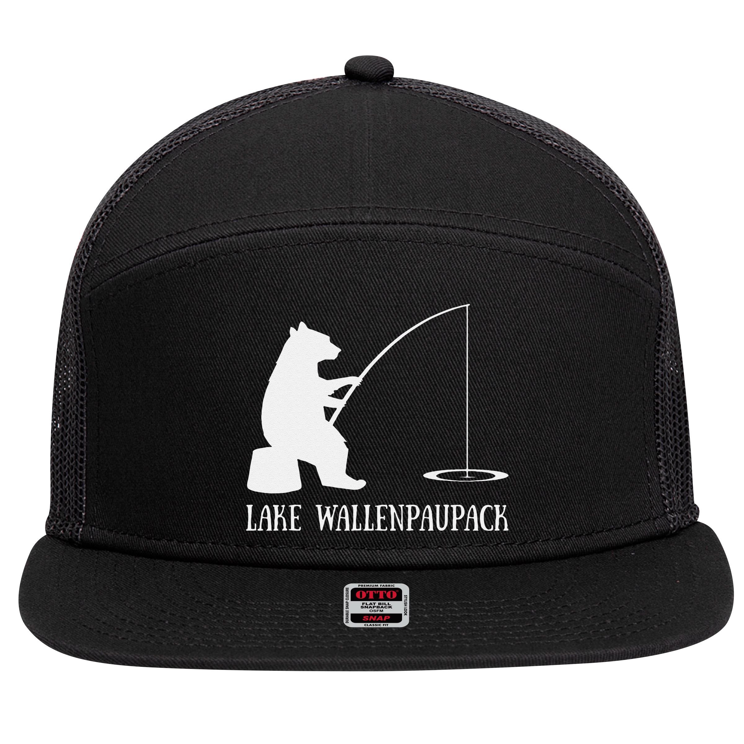 Lake Wallenpaupack Bear Fishing Pennsylvania Gift 7 Panel Mesh Trucker Snapback Hat