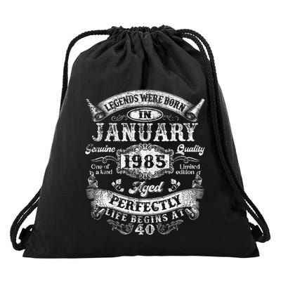 Legends Were Born In January 1985 Vintage 40th Birthday Drawstring Bag