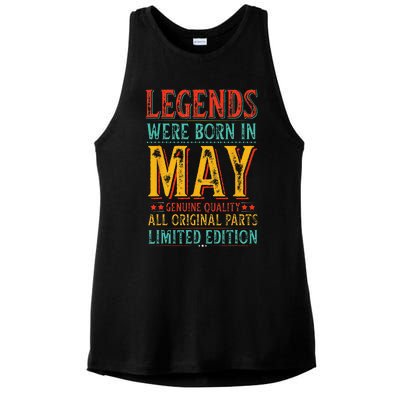 Legends were Born in May Retro Original Parts Birthday Ladies PosiCharge Tri-Blend Wicking Tank