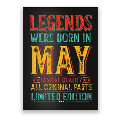 Legends were Born in May Retro Original Parts Birthday Poster