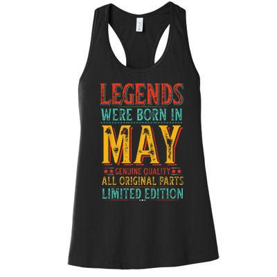 Legends were Born in May Retro Original Parts Birthday Women's Racerback Tank