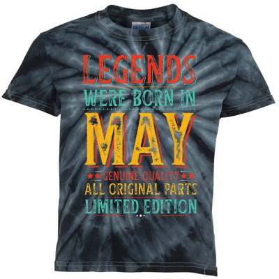 Legends were Born in May Retro Original Parts Birthday Kids Tie-Dye T-Shirt