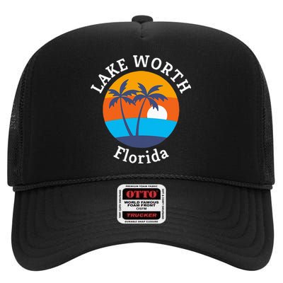 Lake Worth Beach Florida Summer Vacation Souvenir High Crown Mesh Back Trucker Hat