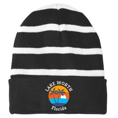 Lake Worth Beach Florida Summer Vacation Souvenir Striped Beanie with Solid Band