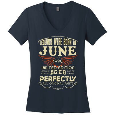 Legendary Were Born In June 1990 – Happy Birthday Women's V-Neck T-Shirt