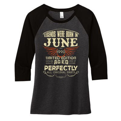 Legendary Were Born In June 1990 – Happy Birthday Women's Tri-Blend 3/4-Sleeve Raglan Shirt