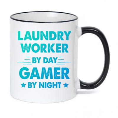 Laundry Worker By Day Gamer By Night Gift 11oz Black Color Changing Mug