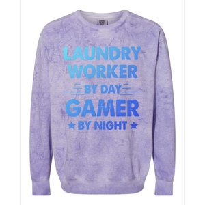 Laundry Worker By Day Gamer By Night Gift Colorblast Crewneck Sweatshirt