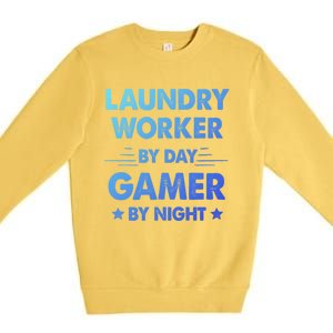 Laundry Worker By Day Gamer By Night Gift Premium Crewneck Sweatshirt