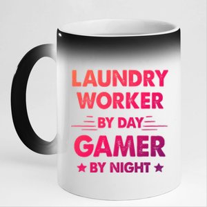 Laundry Worker By Day Gamer By Night Gift 11oz Black Color Changing Mug