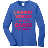 Laundry Worker By Day Gamer By Night Gift Ladies Long Sleeve Shirt