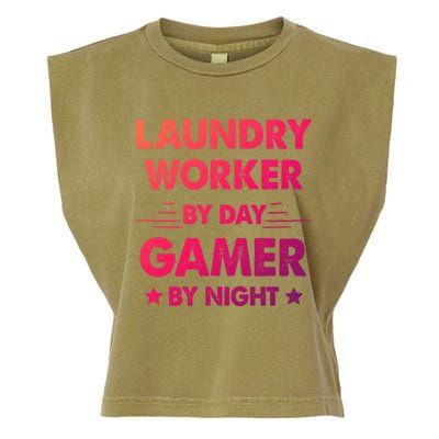 Laundry Worker By Day Gamer By Night Gift Garment-Dyed Women's Muscle Tee