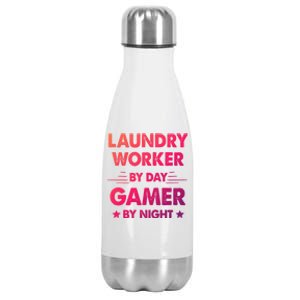 Laundry Worker By Day Gamer By Night Gift Stainless Steel Insulated Water Bottle