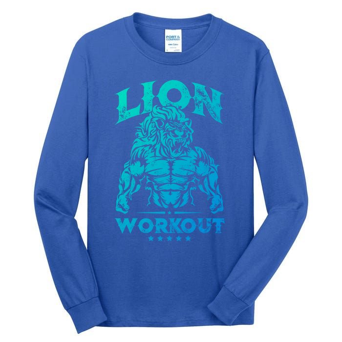 Lion Workout Beast Muscles Motivation Fitness Gym Quote Gift Tall Long Sleeve T-Shirt