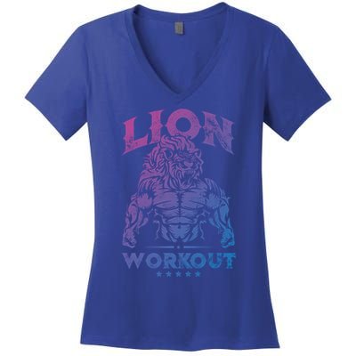 Lion Workout Beast Muscles Motivation Fitness Gym Quote Gift Women's V-Neck T-Shirt