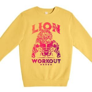 Lion Workout Beast Muscles Motivation Fitness Gym Quote Gift Premium Crewneck Sweatshirt